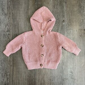 Old Navy Pink Knit Button-Up Hoodie Cardigan